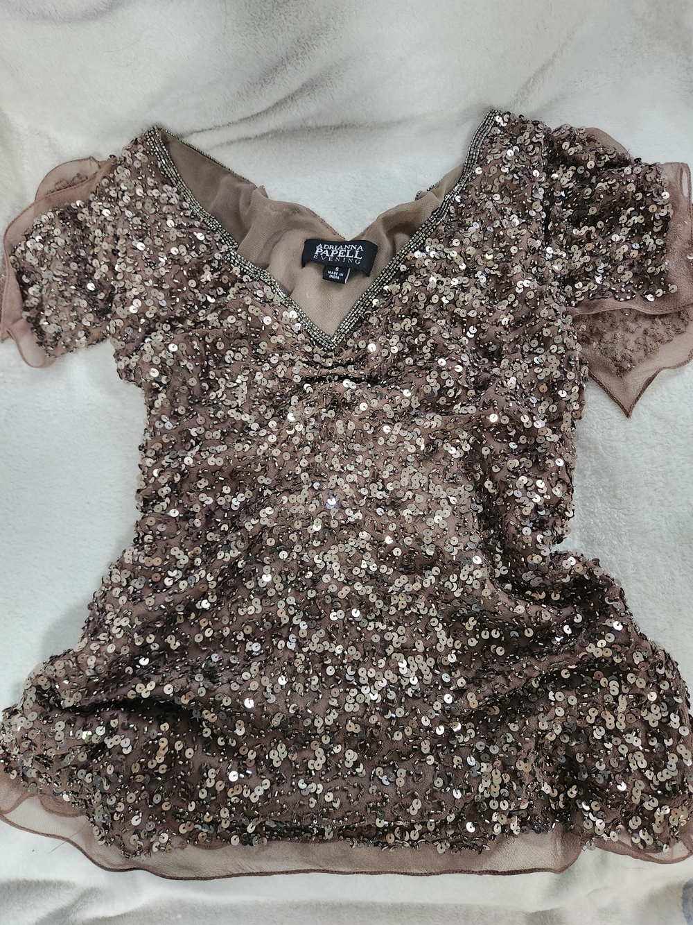 Adrianna Papell Rose Gold Sequin V-Neck Women’s Top